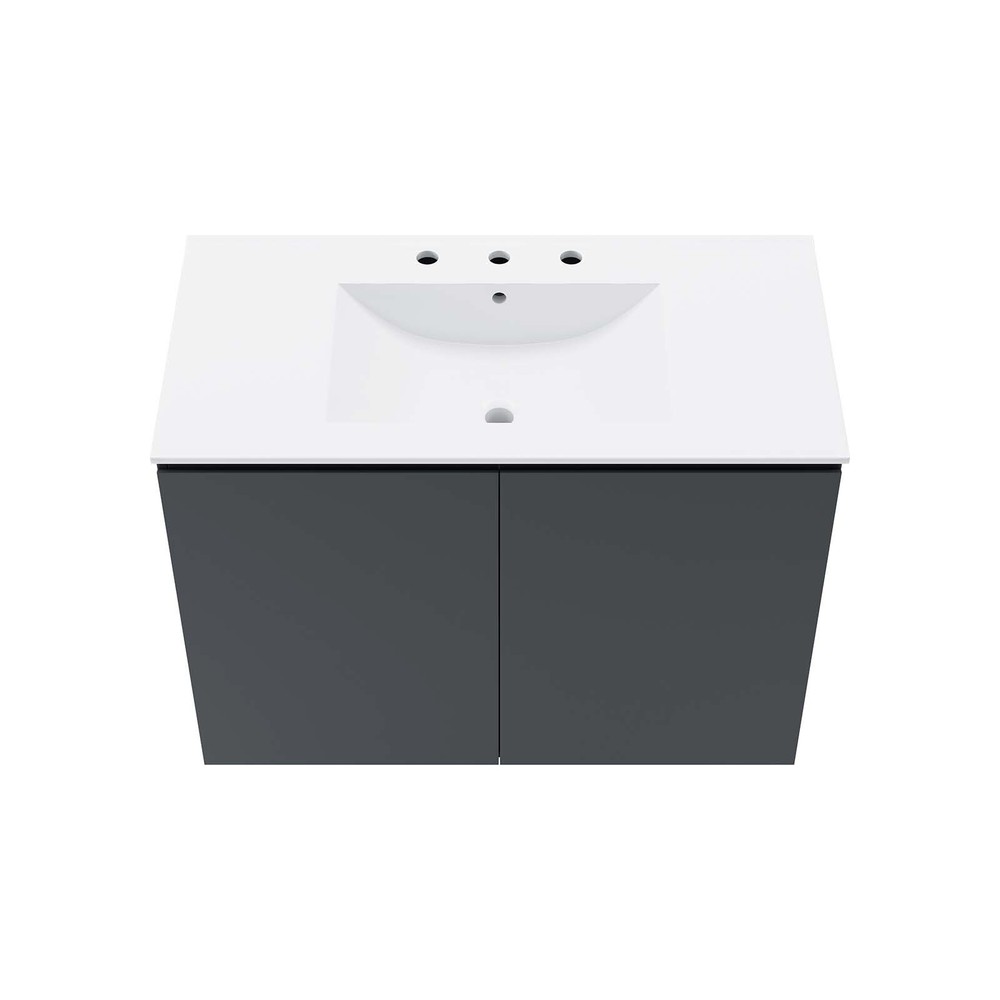 Modway Bryn 36" Wall-Mount Bathroom Vanity in Gray White
