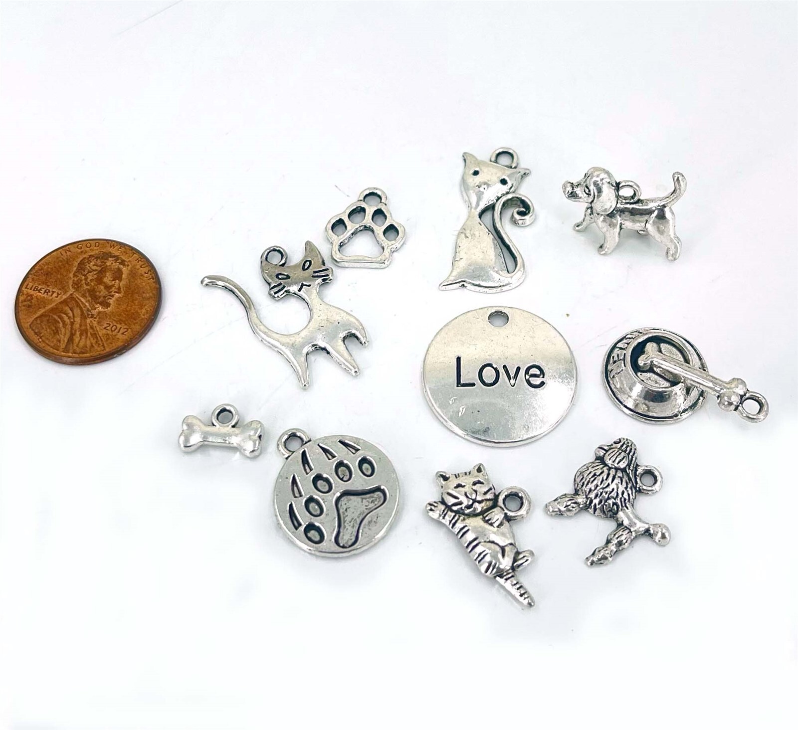 Cat Love Charm Collection Antique Silver Pewter Kitty Story 10 different pendant