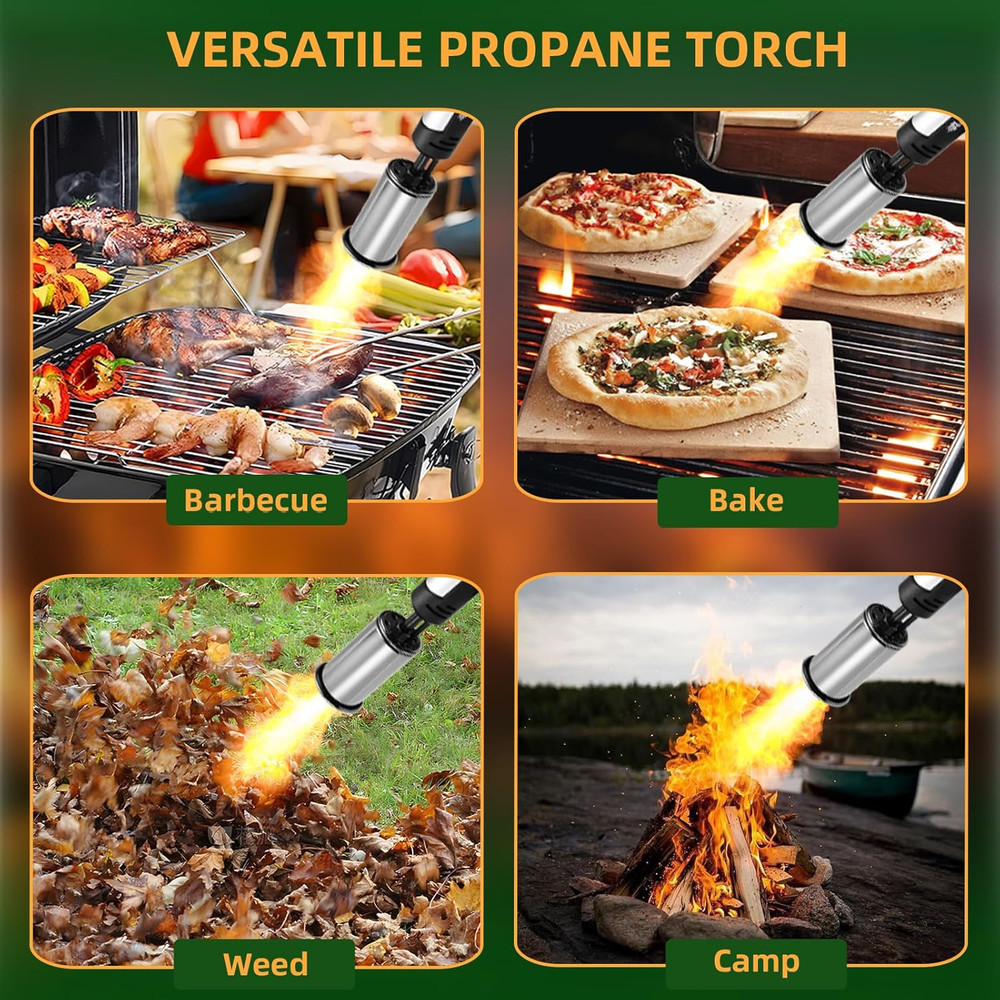 Powerful Propane Torch with One-Touch Max Fire, Adjustable Kitchen Torch with Sa