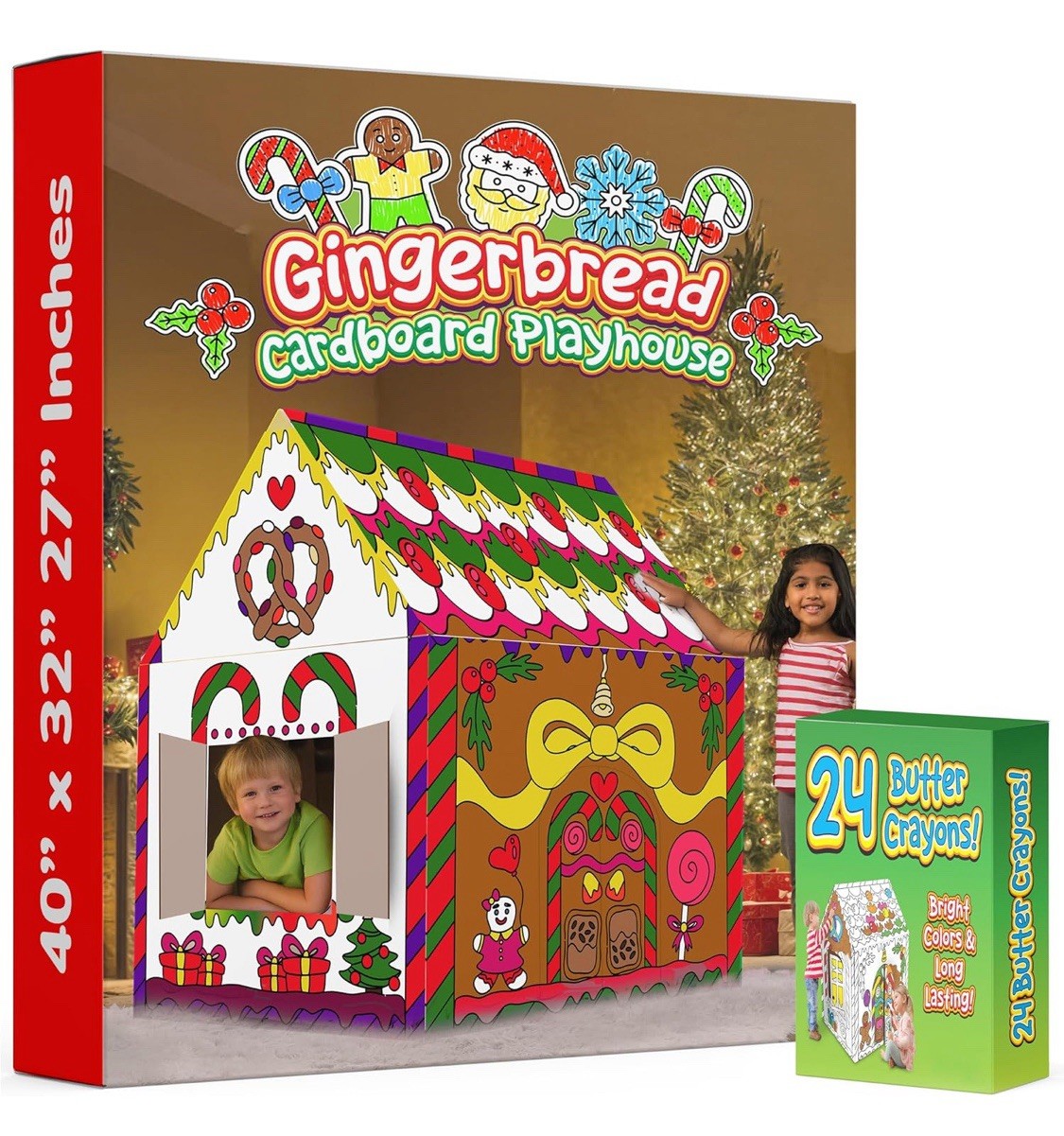Gingerbread Cardboard Playhouse Kids Coloring Indoor Fun 24 Butter Crayons