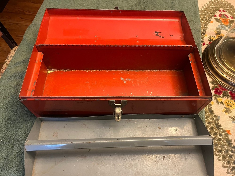 Vintage Red Metal Tool Box