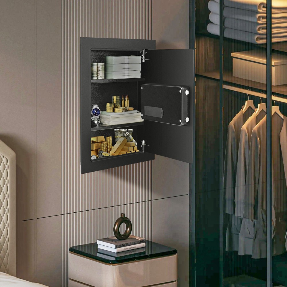 Wall Safe Box, Electronic Flat Wall Safe with Digital Keypad & 2 Emergency Keys