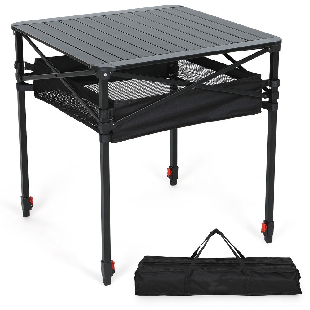 Portable Folding Camping Table with Adjustable Height Roll-Up Top & Carry Bag