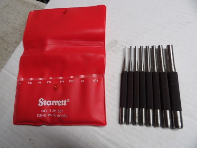 STARRETT  #565 Steel Drive Pin Punch Set, Set of 8. 4" long.  in Red Pouch   New