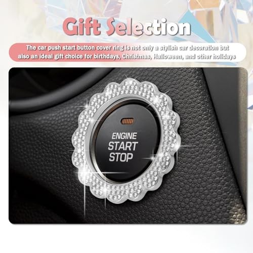 2026 New Flower Push Start Button Cover Ring,Bling Car Push Start Button White