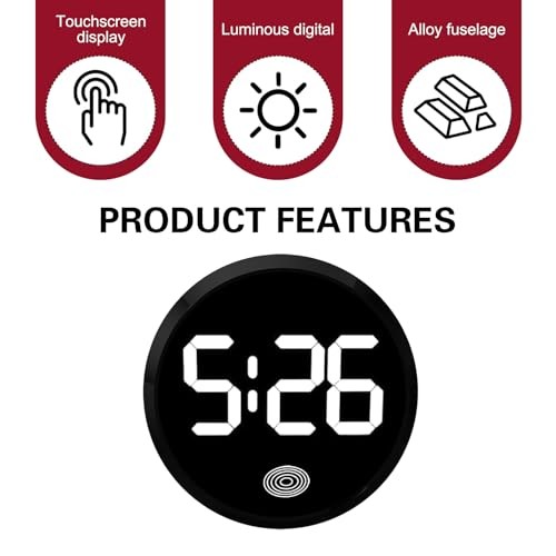 Car Digital Clock, Round Touch LED Display Screen Clock with Night 1 PC White