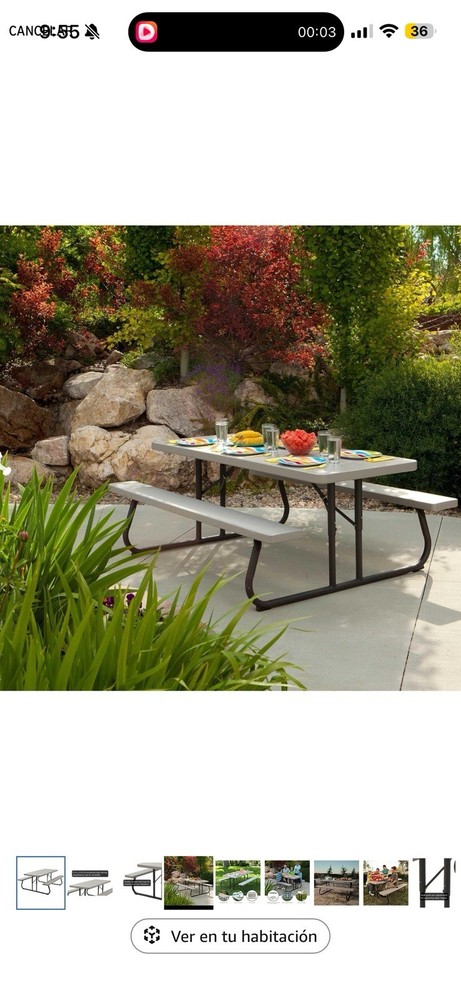 Gray Outdoor Rectangular Picnic Table Plastic UV Protected Easy Clean Seats 8