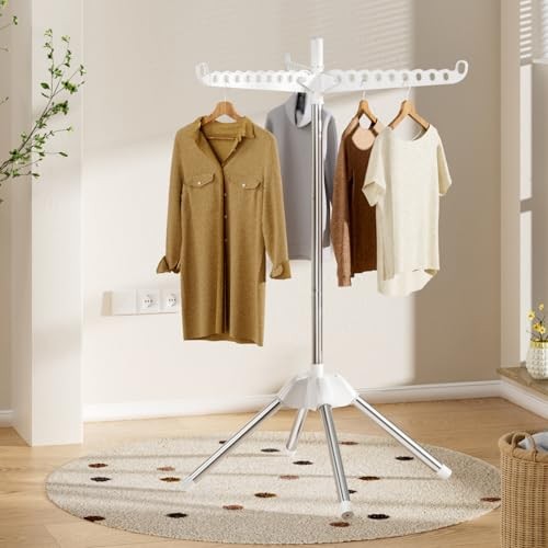 Rotatable and Foldable Clothes Drying Rack, Space Saving Free Standing 1 tier