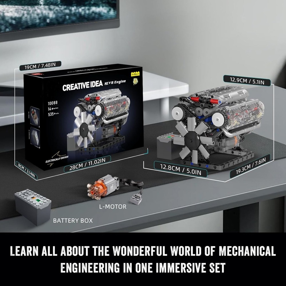 Visible V8 Engine Motor Engineering Model Building Stacking Blocks Gift New