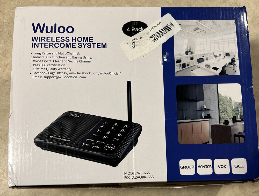 4 Pack Wuloo Intercoms Wireless for Home 5280 Feet Range 10 Channel 3 Code Black