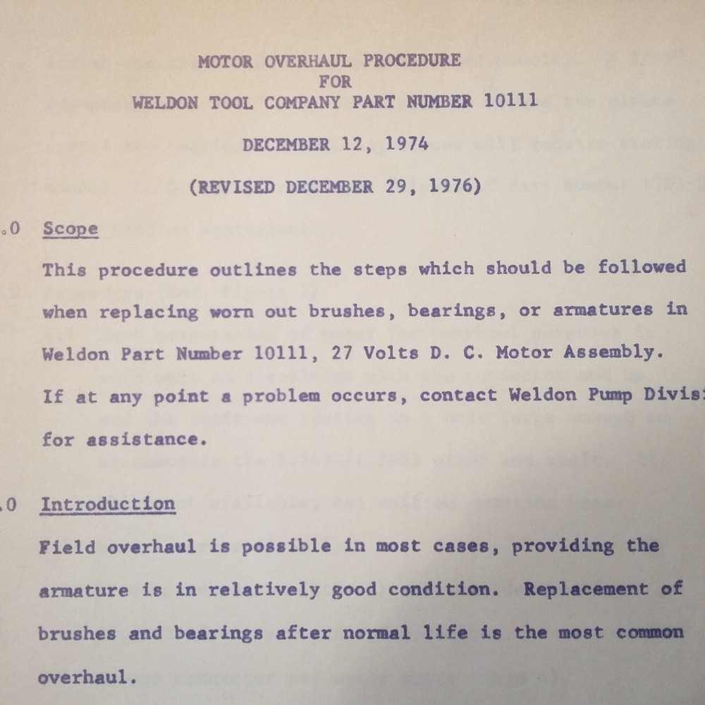 The Weldon Tool Co. 10111 Motor Overhaul Procedure  Manual