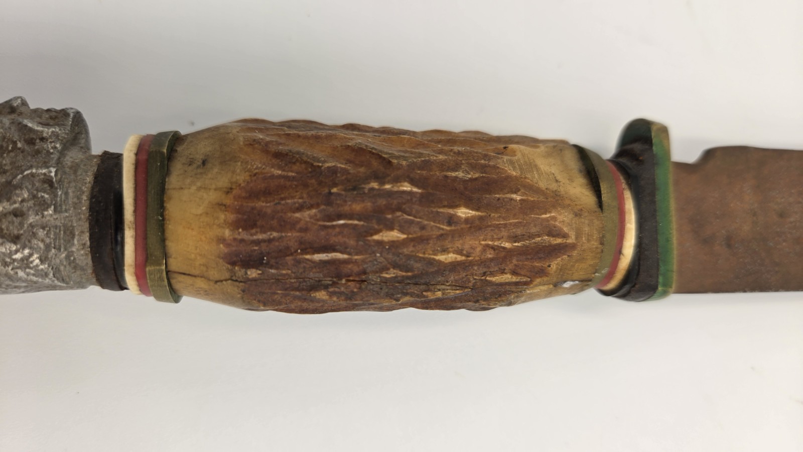 Vintage Stag Antler Handle Hunting Knife Native American Head Pommel Fixed Blade