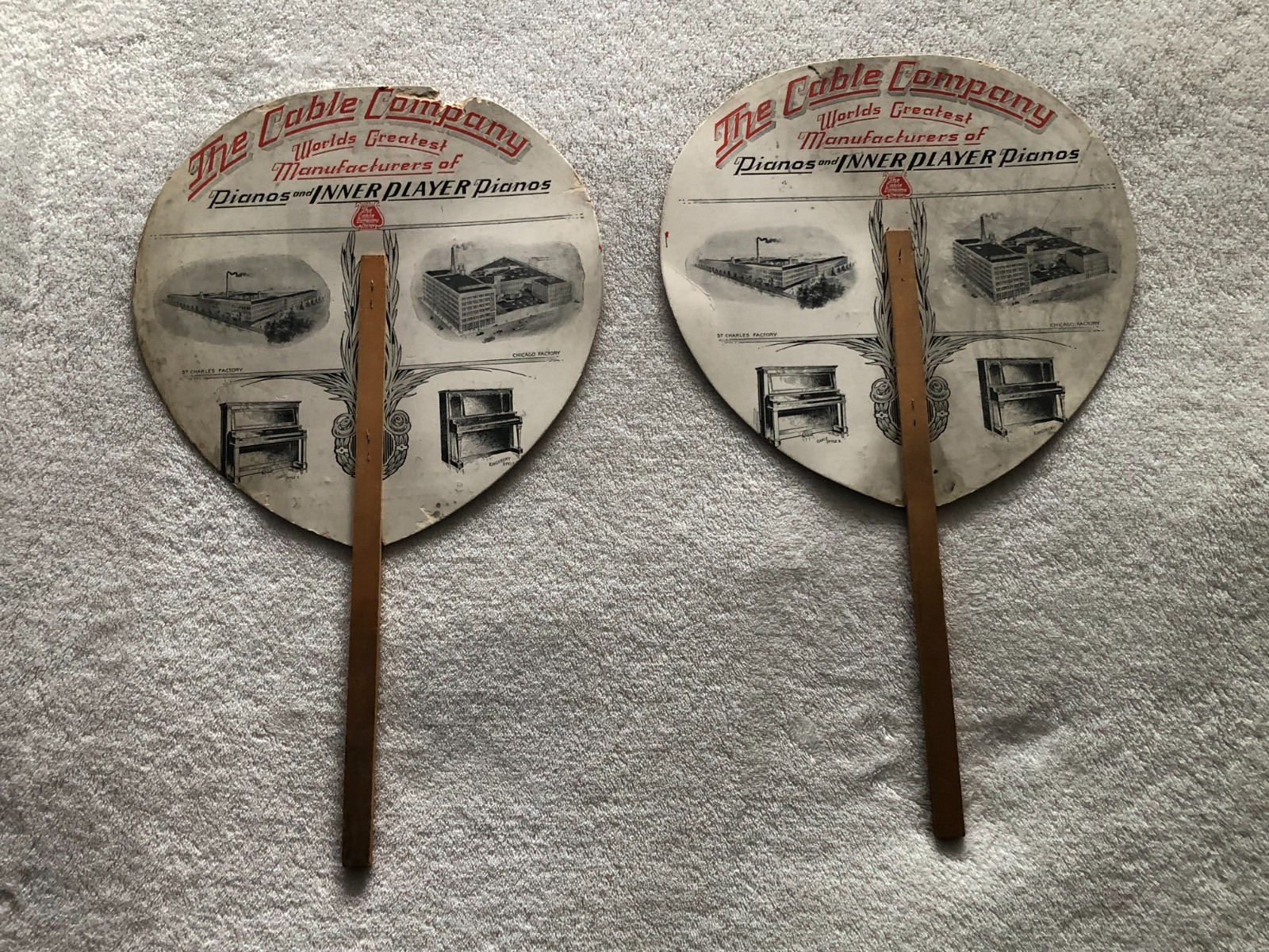 The Cable Company Pianos antique paper wood advertising fans