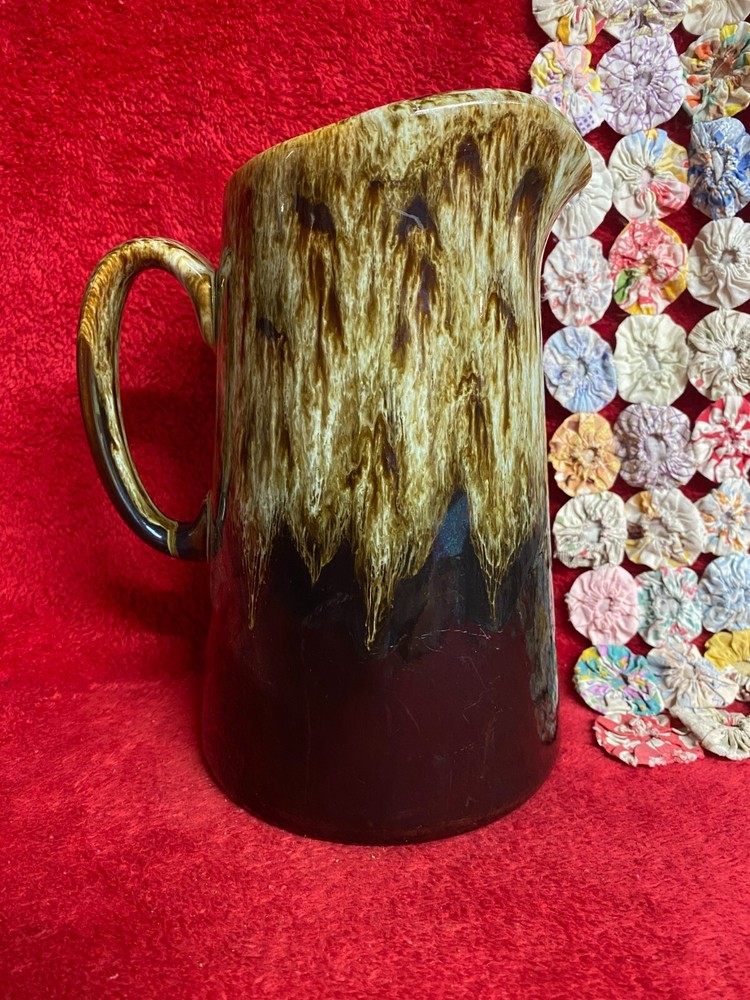 Vintage Tall Brown Drip Pitcher