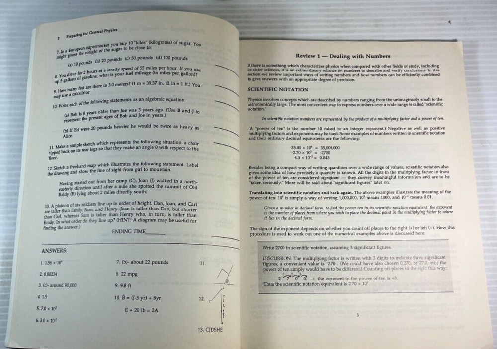 Preparing for General Physics Math Skill Drills and Other Useful Help 1992 USED