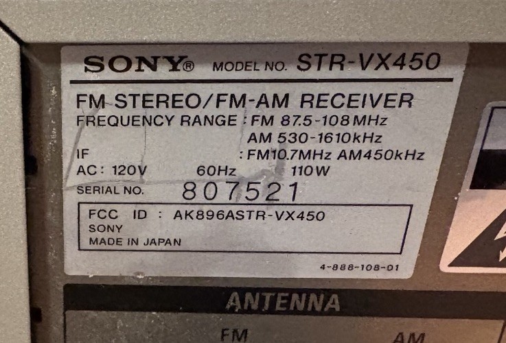 Sony STR-VX450 AM/FM Stereo Receiver