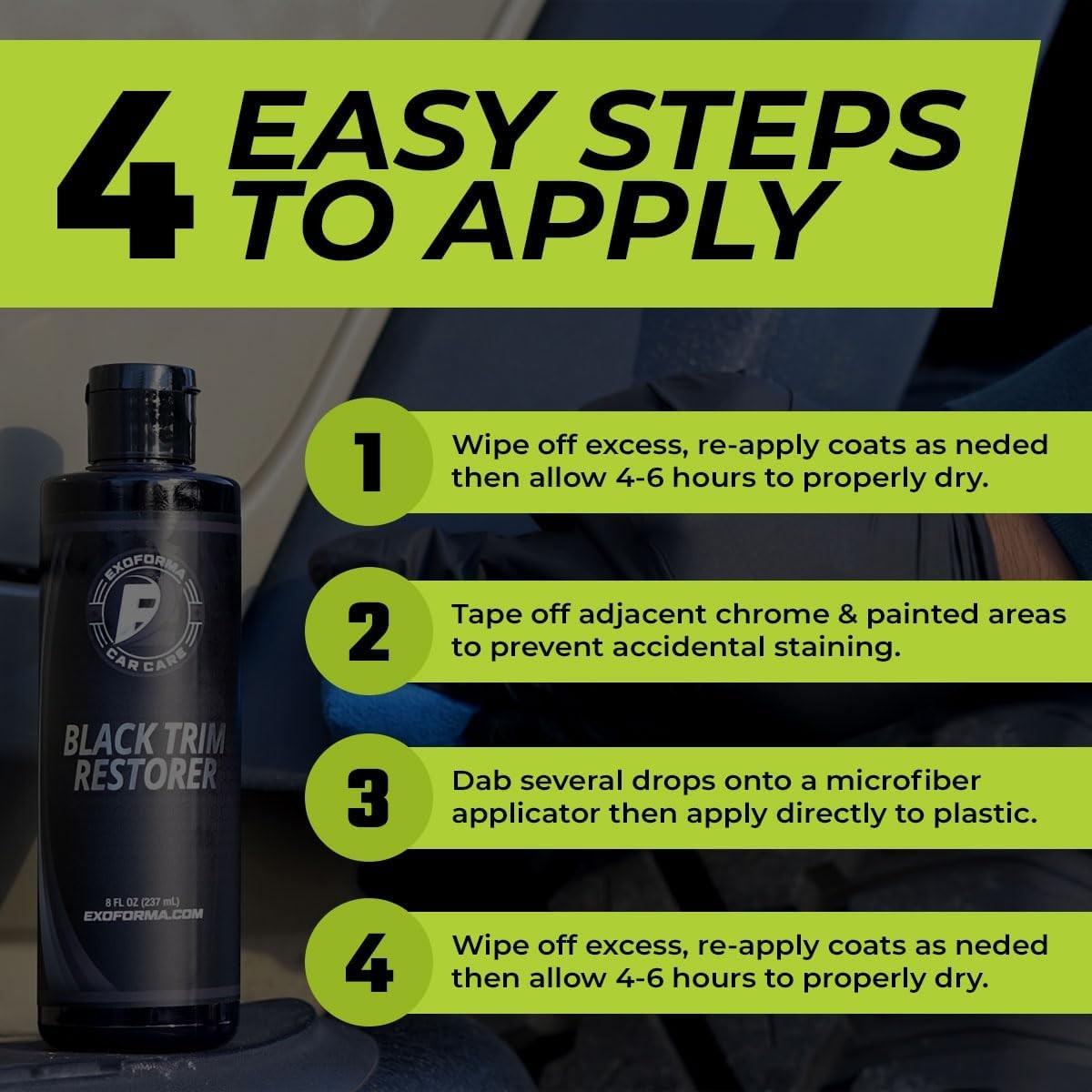 ExoForma Black Trim Restorer - Restores Factory Black to Plastic Trim - Protects
