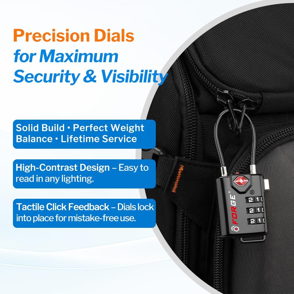 TSA Approved Cable Luggage Locks, Re-settable One_Size, Black Single Pack