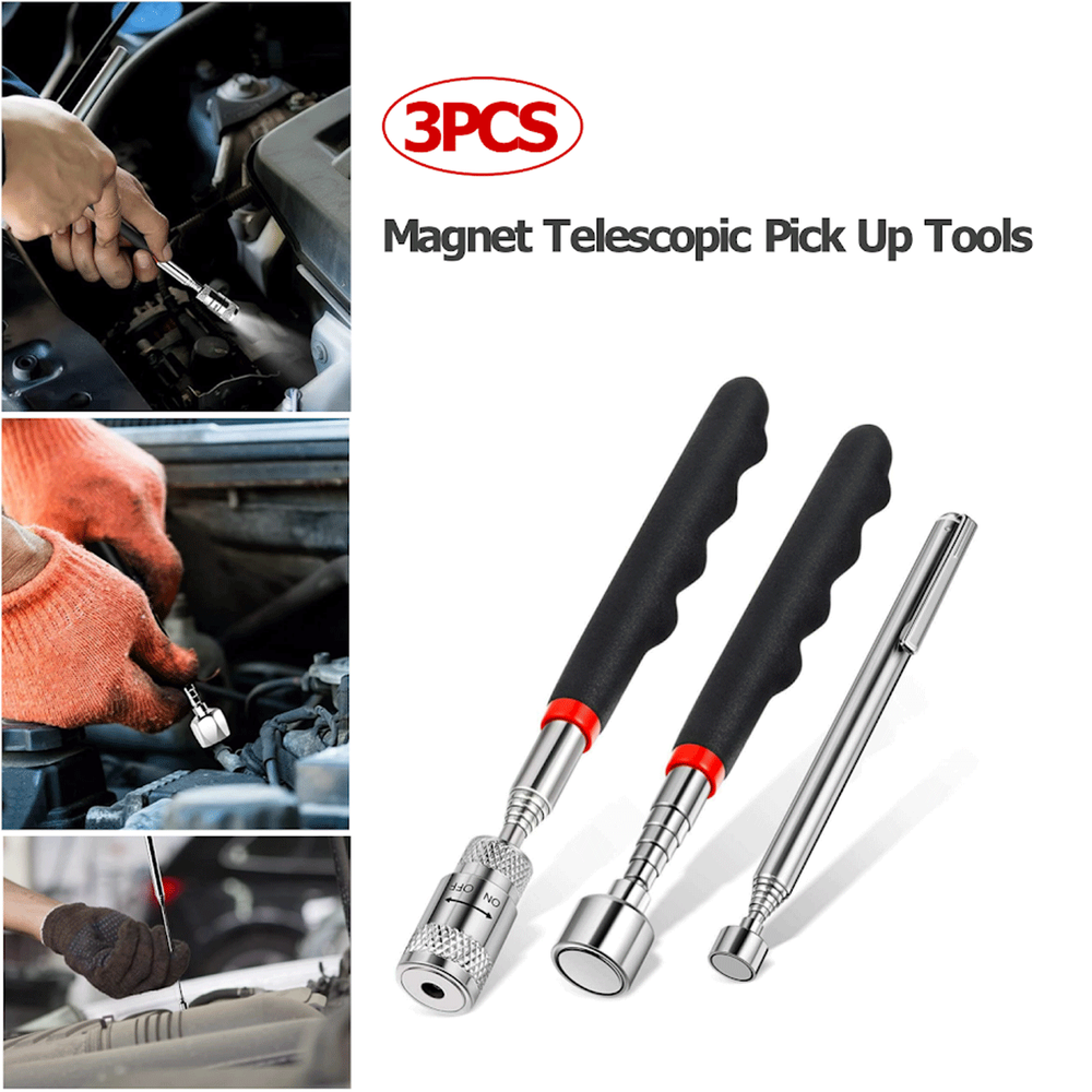 3 PCS Magnet Pickup Tool Telescoping Sticks Include 8 lb LED Light Magnet Stick