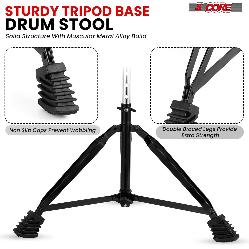 5 Core Drum Throne 3" Padded Comfortable Drum Seat Drumming Stools Adjustable