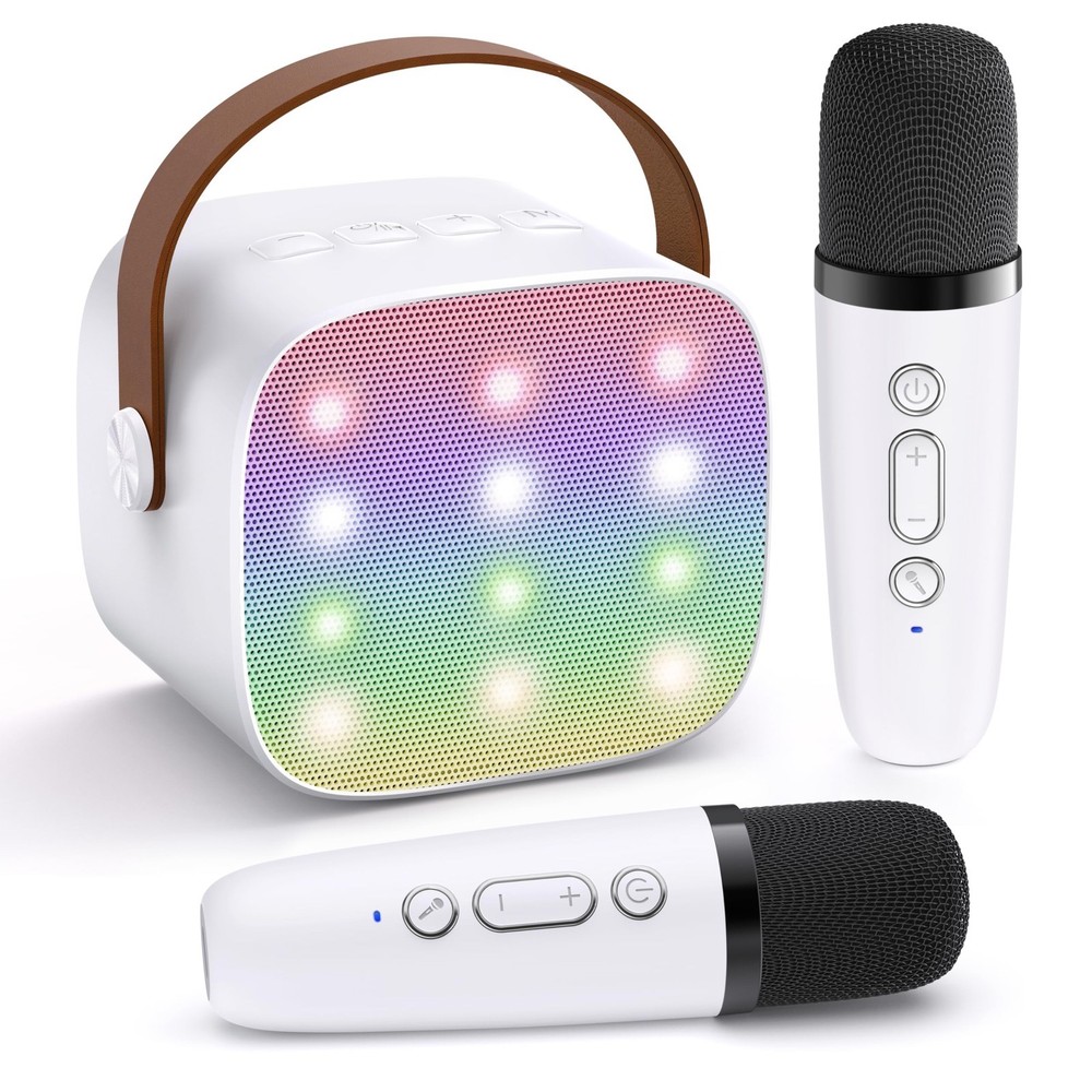 YLL Mini Karaoke Machine Portable Bluetooth Speaker + 2 Microphones NEW Open Box
