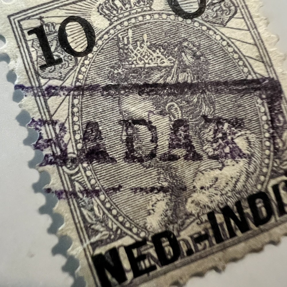 EARLY NETHERLAND INDIES 10C STAMP WITH INTERESTING "..BADAK" RECTANGULAR MARKING