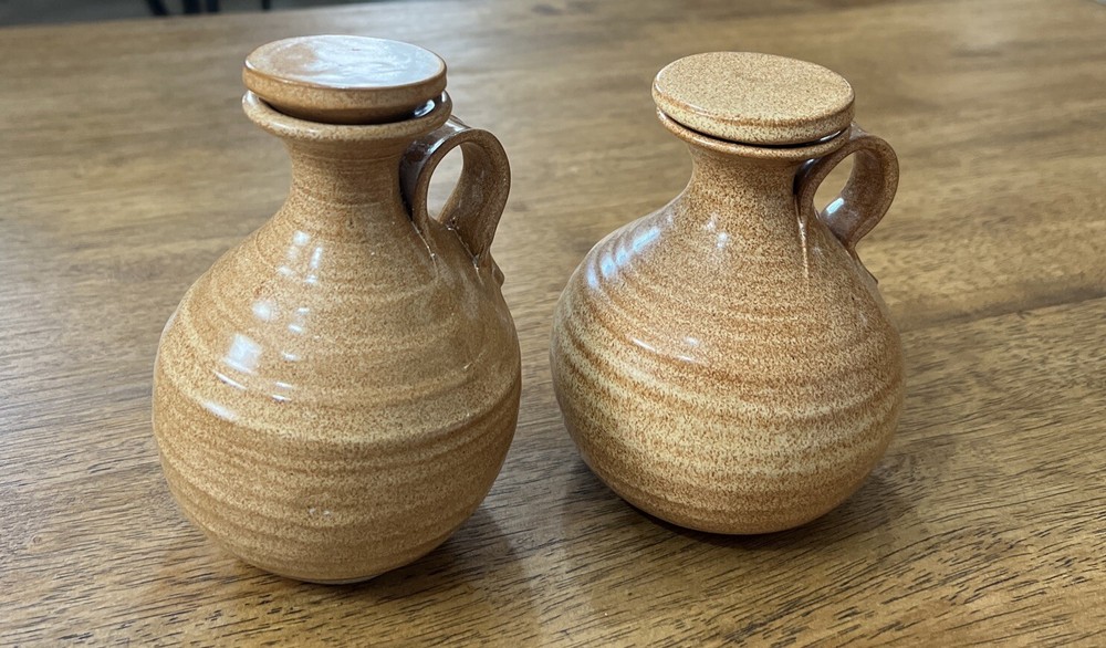 Art Pottery Mini Pitchers Glaze With Lids Rustic Decorations 2 Pcs.