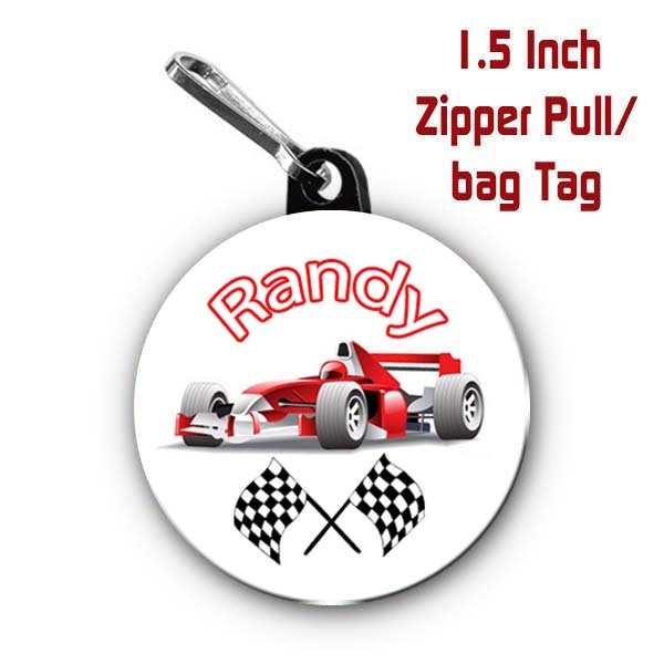 Formula 1 ZIPPER PULL Two Personalized Zipper Pulls with Name of Choice