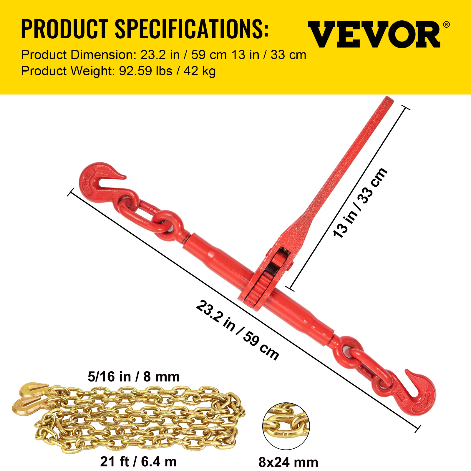 VEVOR G80 Ratchet Binder 5/16"-3/8" Load Binders 22000 lb w/ 21' Chains 4 Pack