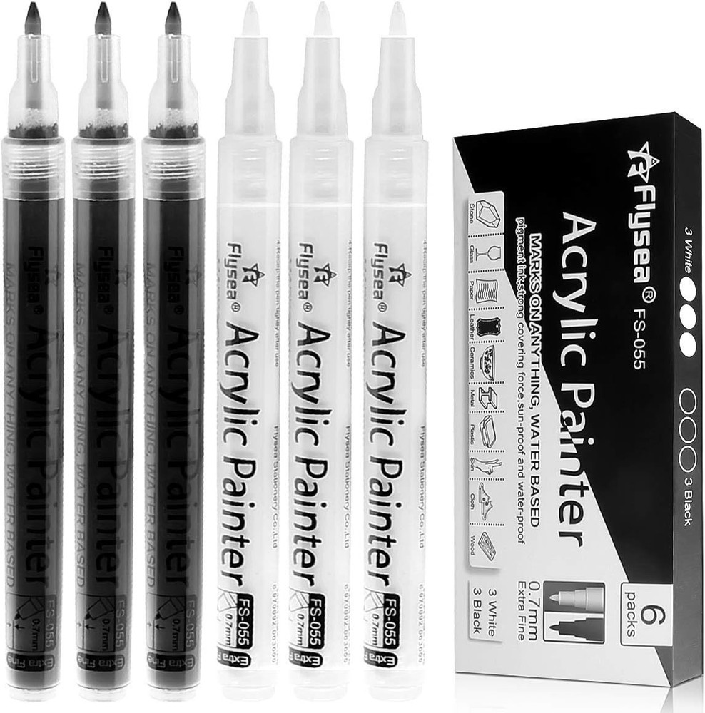 Permanent Markers, EBOT, Acrylic Black, 6pk