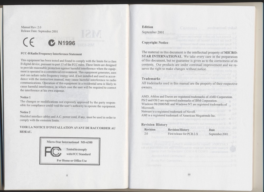 K7T266 Pro2 User's Manual ONLY - MSI Mainboard for AMD Athlon Duron Processor