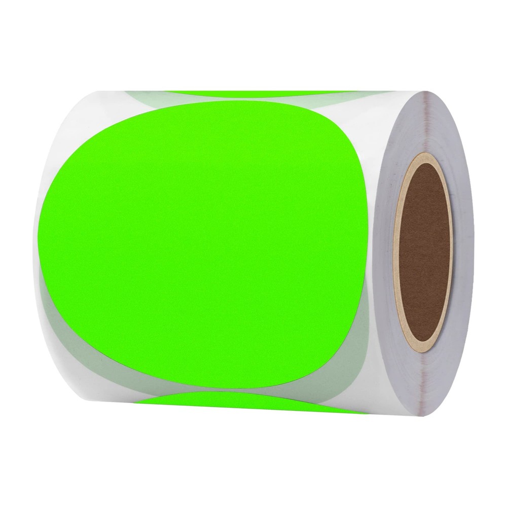 Hybsk Round Color Coding Circle Dots Labels 3 inch, Fluorescent Green