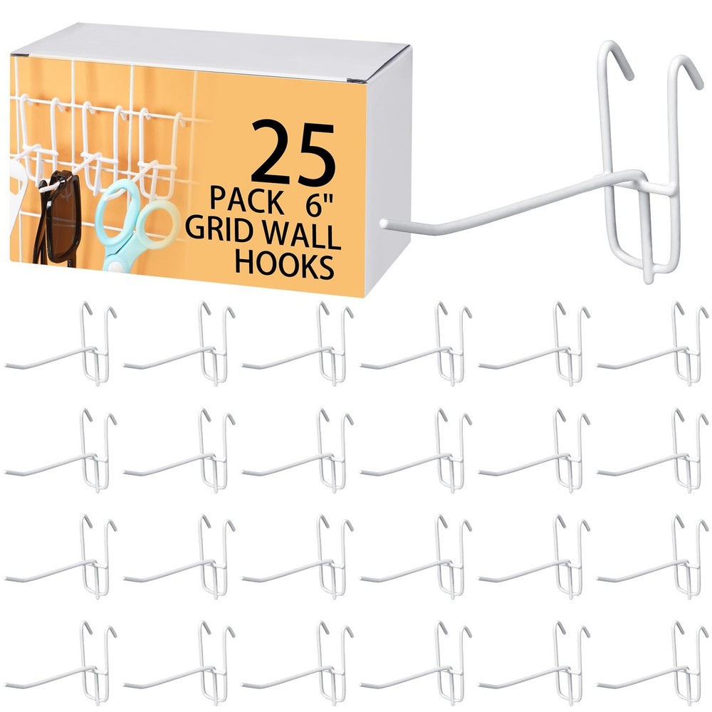 6 Inch Grid Wall Hooks 25 Pcs Gridwall Panel Hooks Garage Wall Mount Organize...