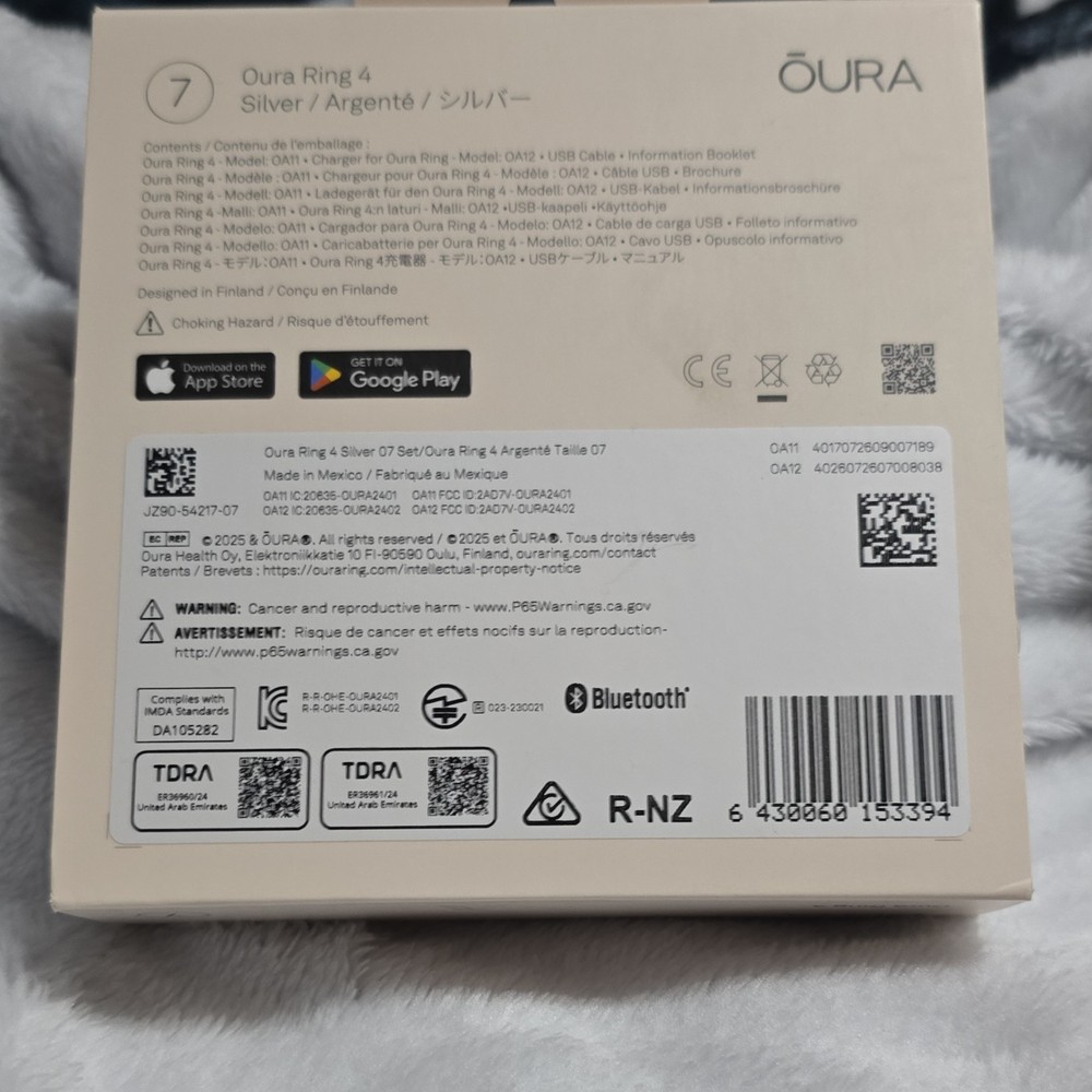 Oura Ring 4 Silver Size 7 Bluetooth Activity Tracker