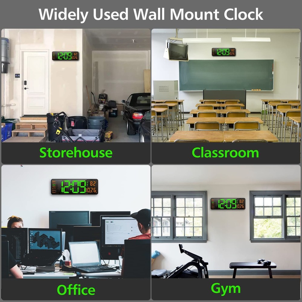 Zgrmbo 16" Digital Wall Clock with Remote Control, Large Digital Clock with D...