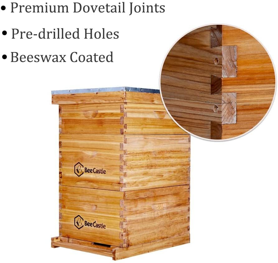 8-Frame Beeswax Coated Langstroth BeeHive Kit (2 Deep Boxes and 1 Medium Box)