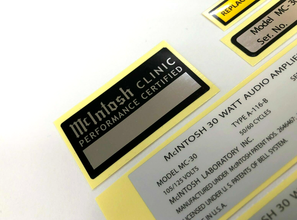 McINTOSH MC30 AMPLIFIER SIDE DECAL LABEL Type-A - No serial number type - New