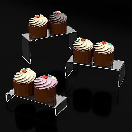 6 Pack Clear Acrylic Display Risers 3 Large Sizes for Shelf Dessert Cupcake