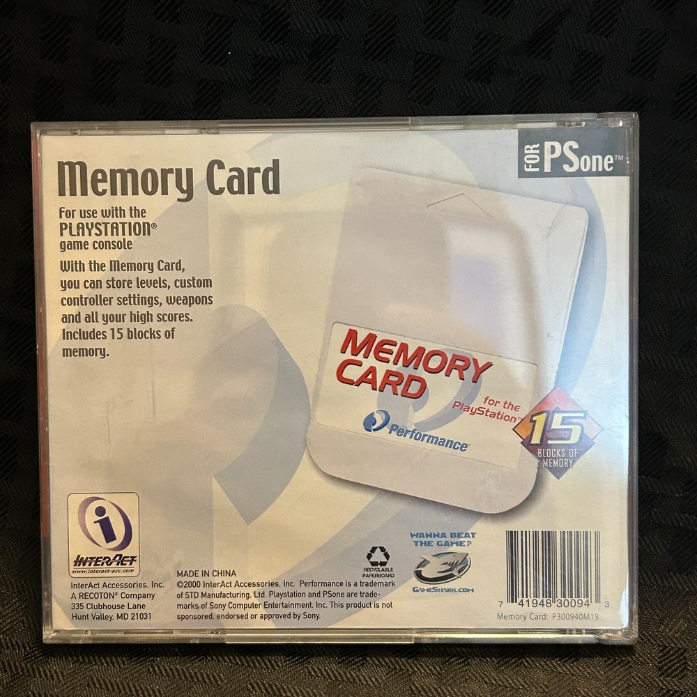 InterAct Performance Playstation 1 PS1 Memory Card 15 blocks CD