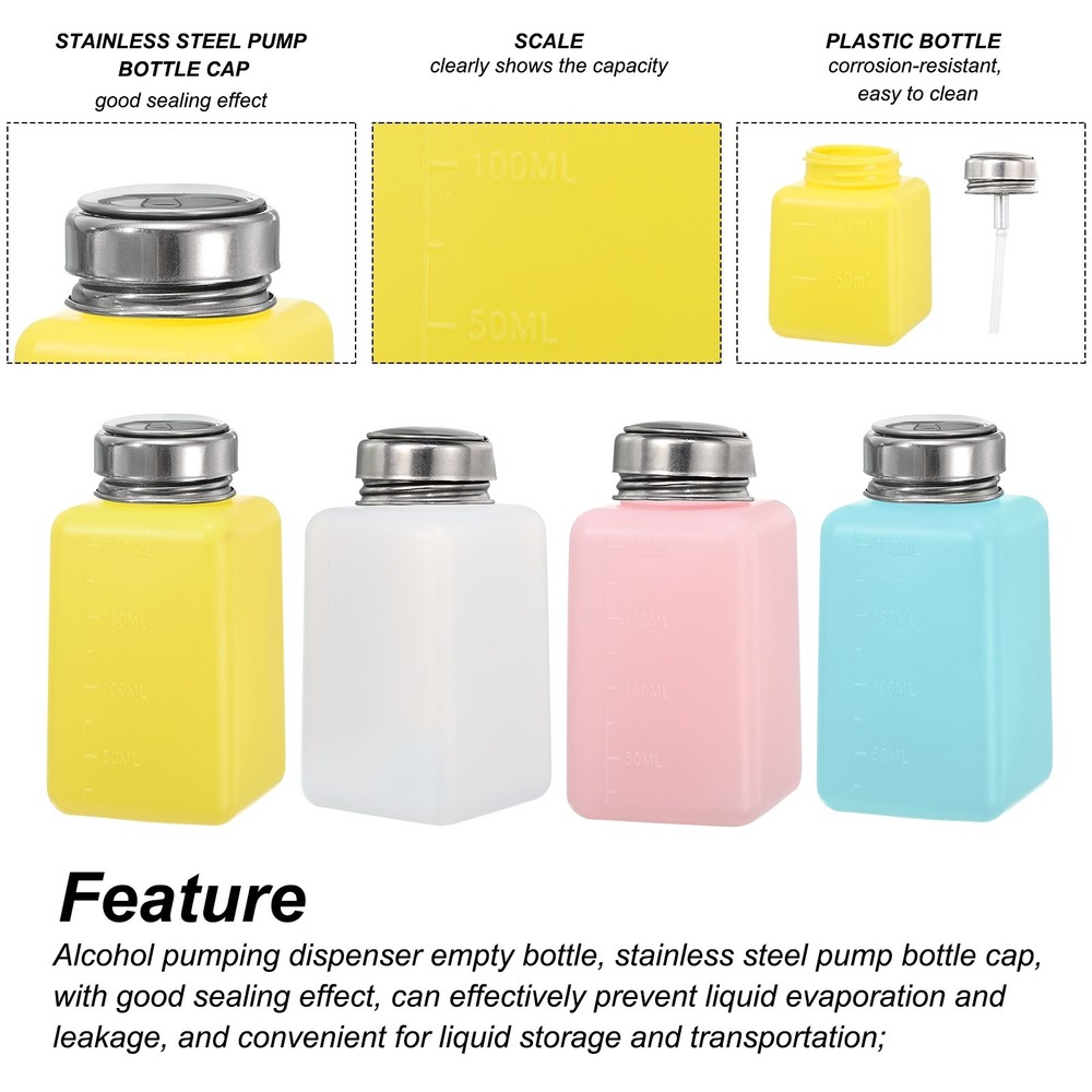4pcs 6.8 Oz/200ml Alcohol Push Down Pump Dispenser Bottle Press