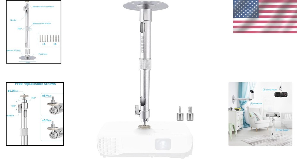 New Universal Projector Ceiling Mount in Silver with Extendable Length and 36...