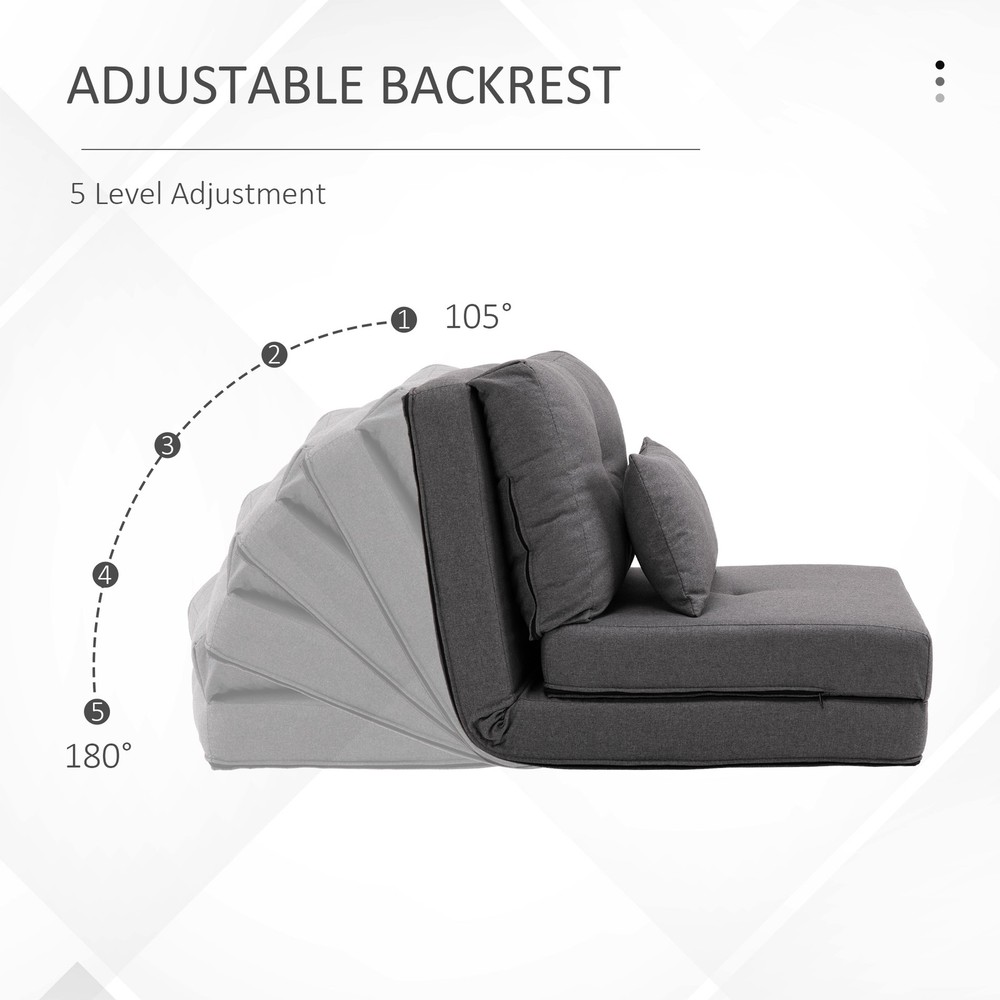 2-in-1 Floor Lazy Sofa with 5 Position Adjustable Backrest, Dark Gray