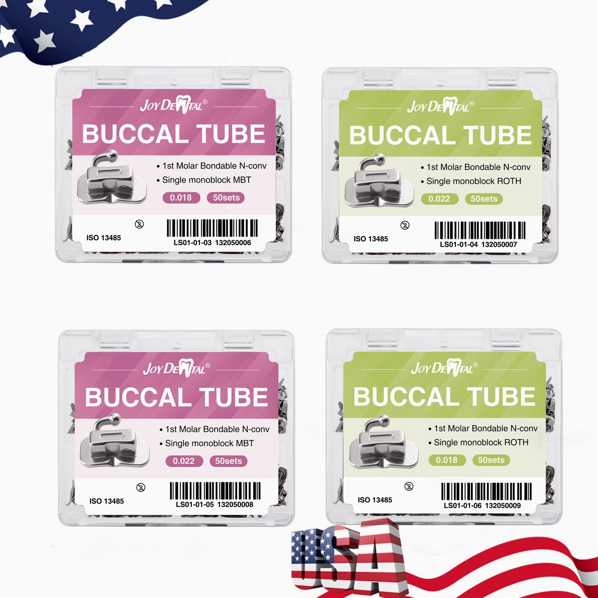 50 Set AZDENT Dental Ortho MIM Buccal Tube Roth/MBT 0.022 1st Molar Bondable