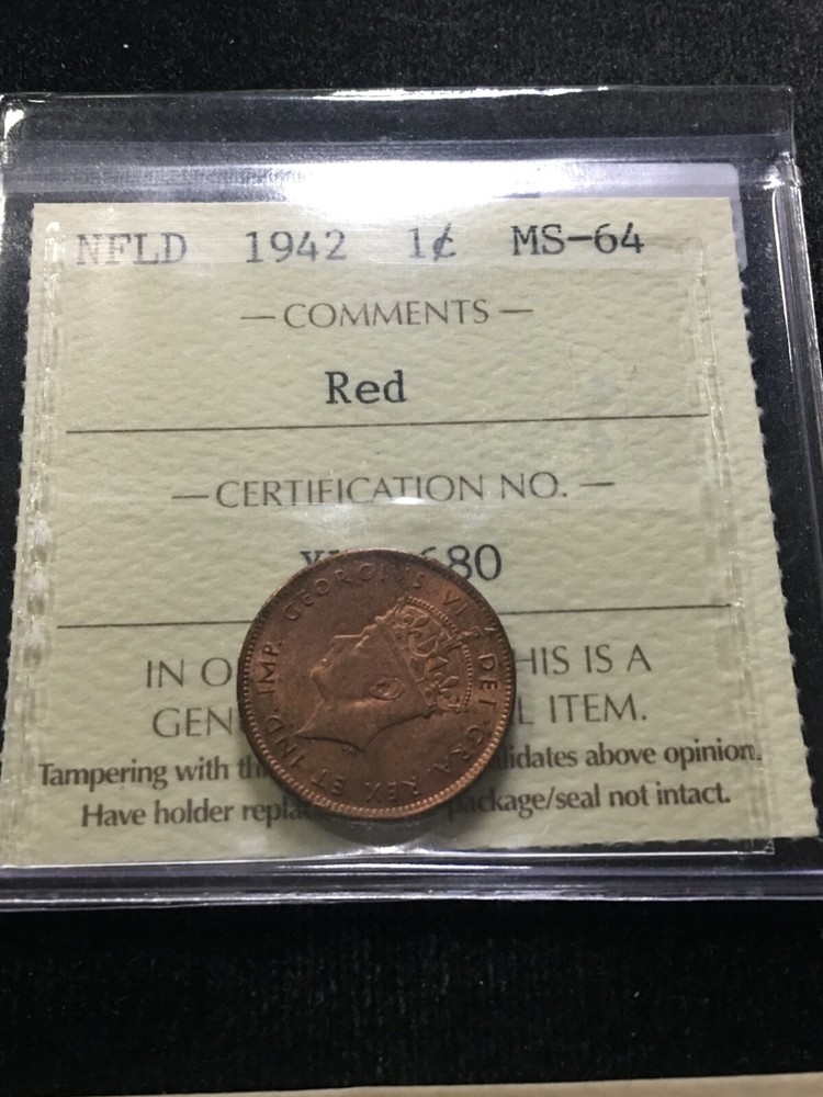 1942  ICCS Graded Newfoundland, Small One Cent, **MS-64**