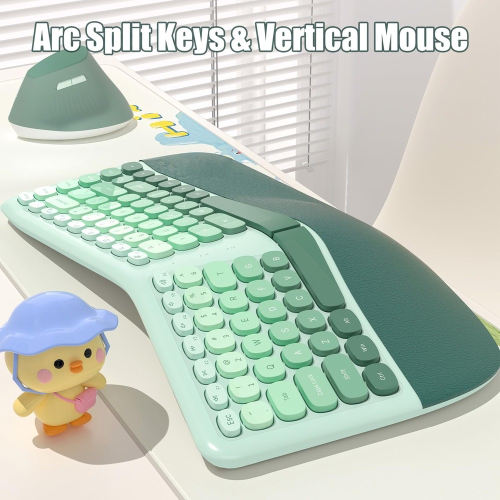 Ergonomic Wireless Keyboard and Mouse Combo with Wrist Rest, Curved Split Key...