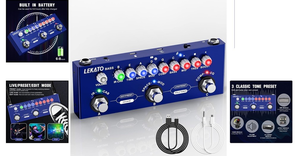 Versatile Bass Multi Effects Processor with Bluetooth and Recording Capability