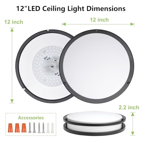 12 Inch Flush Mount Ceiling Light - 2 Pack 36W 12" 2 Pack Black (5CCT)