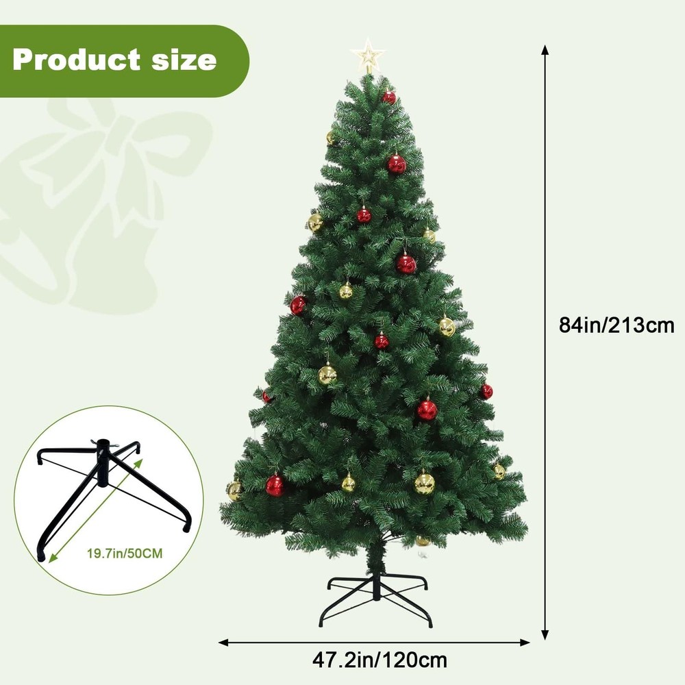 7FT Artificial Christmas Tree with Lights, Premium Hinged Artificial Pine Lighte