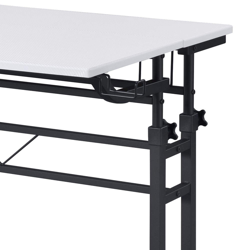 Adjustable Rolling Computer Desk - Mobile Workstation w/ Storage Shelf,White