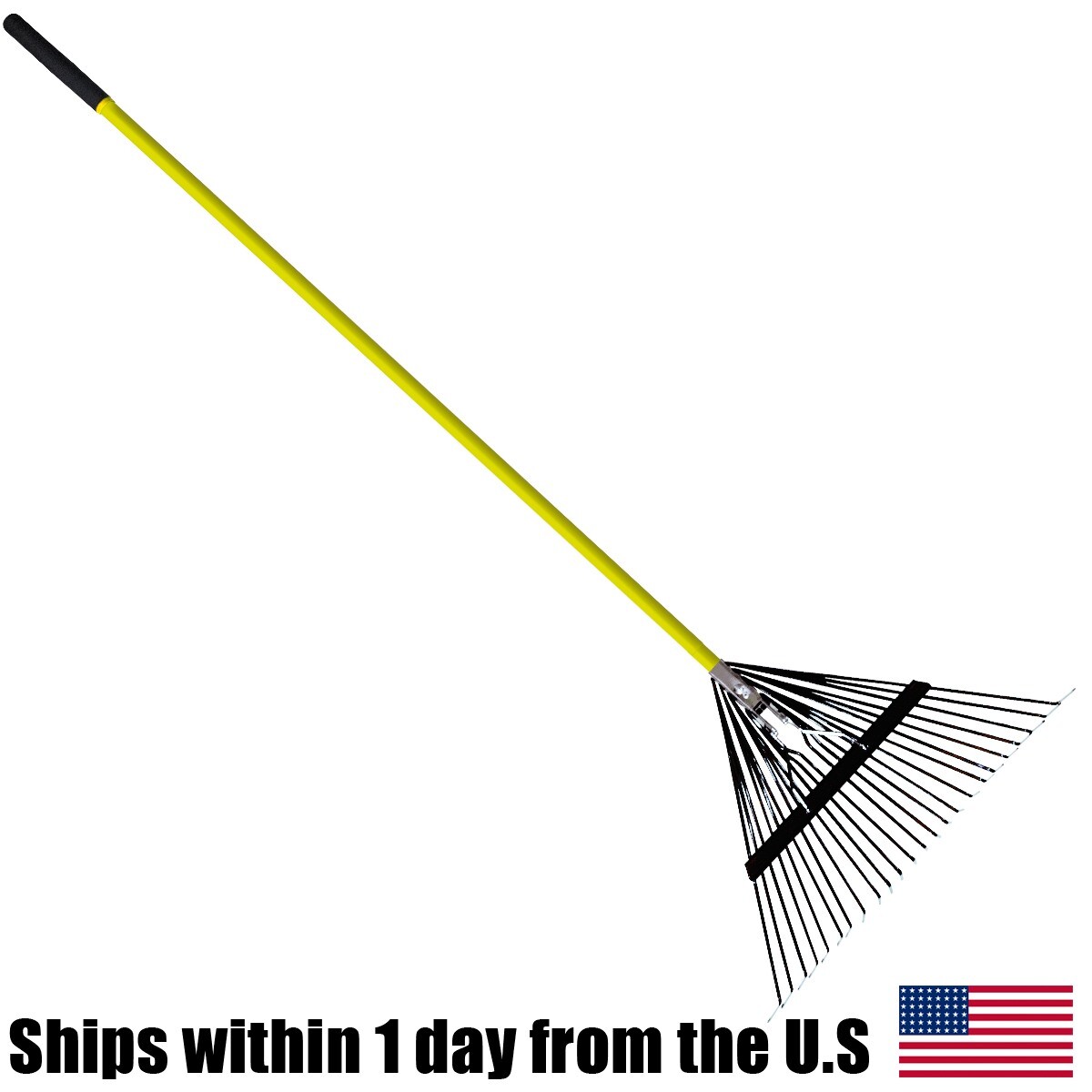 12PK Durable Black 24 Steel Tine Thatching Leaf Rake w/ Fiberglass Handle